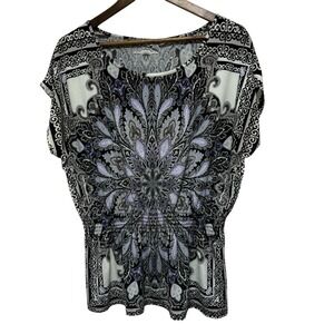 Speechless Top Womens L Black Purple Floral Stretch Knit Y2K 90s Drop Waist